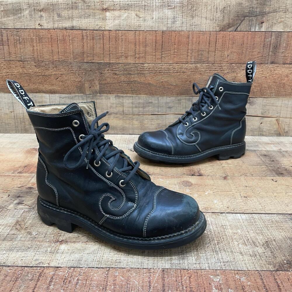 John Fluevog Boots men’s sz 7 Black Leather Combat Ankle Lace Up Seventh Heaven